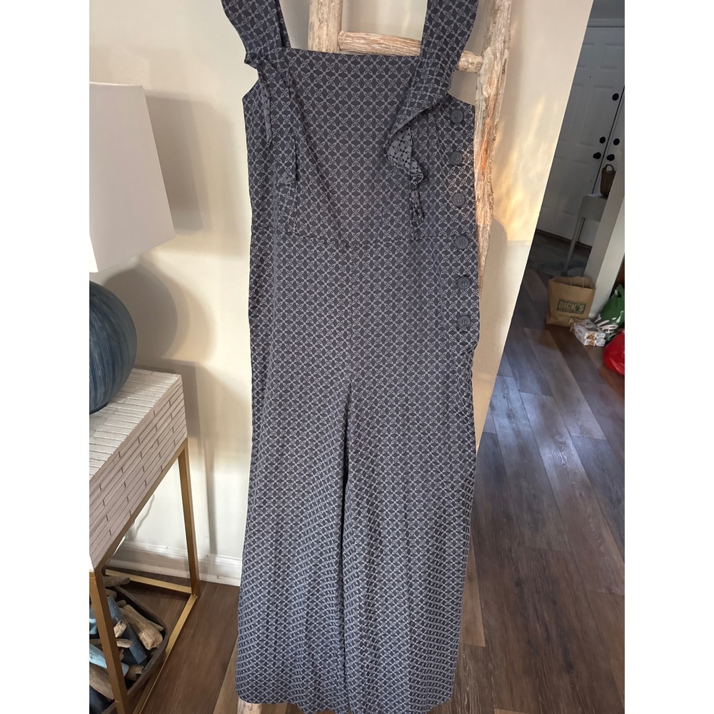 Max Studio navy blue printed sleeveless wide-leg jumpsuit Size L NWT‎